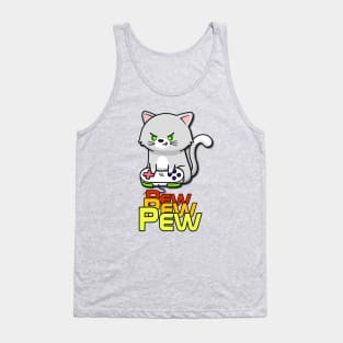 Gamer Cat with Controller pew pew pew Tank Top